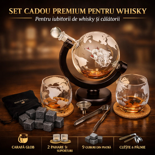 Set pahare si decantor pentru Whisky Malatec, 2 pahare 250 ml, decantor 850 ml, sticla transparenta, stil modern