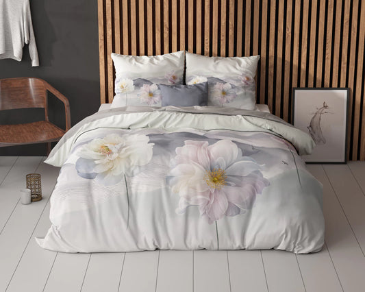 Lenjerie pat, Sleeptime Annique Grey, Microfibra 100%, 200x220 cm, Digital Print, 2 Fete Perna 60x70 cm, Anti Alergic