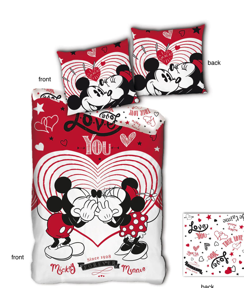 Lenjerie de pat Mickey si Minnie Mouse, Love, 2 piese, 140x200 cm