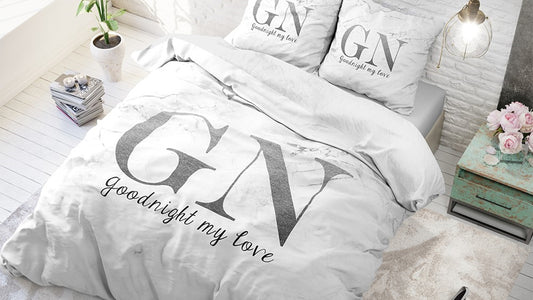 Lenjerie de pat, Sleeptime Goodnight Silver 200x200/220, Microfibra 90gsm, 2 Fete de Perna, Antialergic, Print Digital