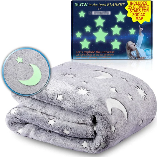 Patura luminoasa copii Soft Dreams Stars, microfibra, 100x150 cm