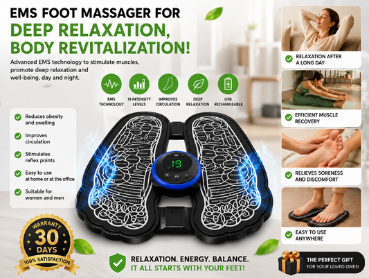 Aparat Masaj Picioare EMS Inteligent, Stimulator Muscular, 6 Programe, USB, Portabil