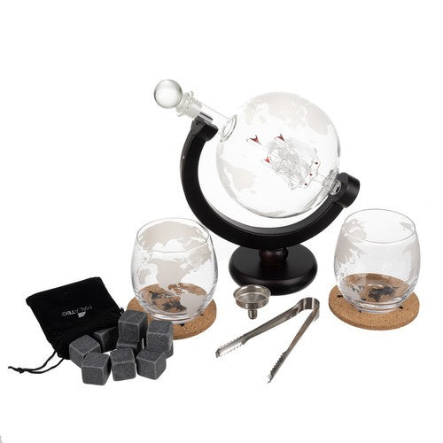 Set pahare si decantor pentru Whisky Malatec, 2 pahare 250 ml, decantor 850 ml, sticla transparenta, stil modern