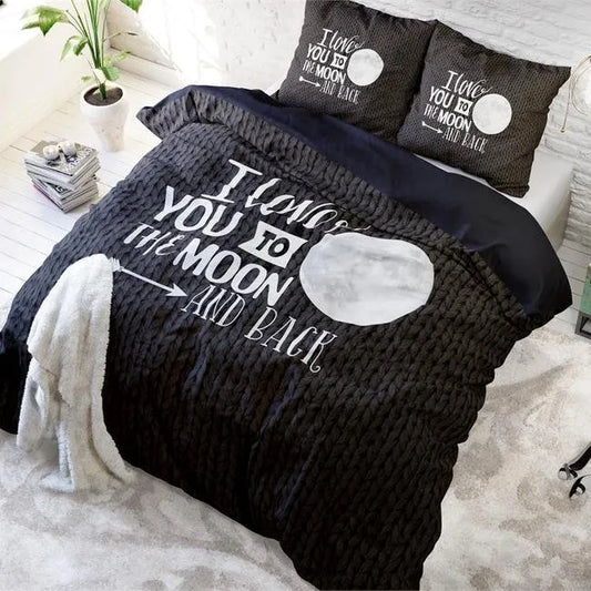 Lenjerie de pat, Sleeptime Moon and Back Anthracite 200x200/220, Microfibra 90gsm, 2 Fete de Perna, Antialergic, Print Digital