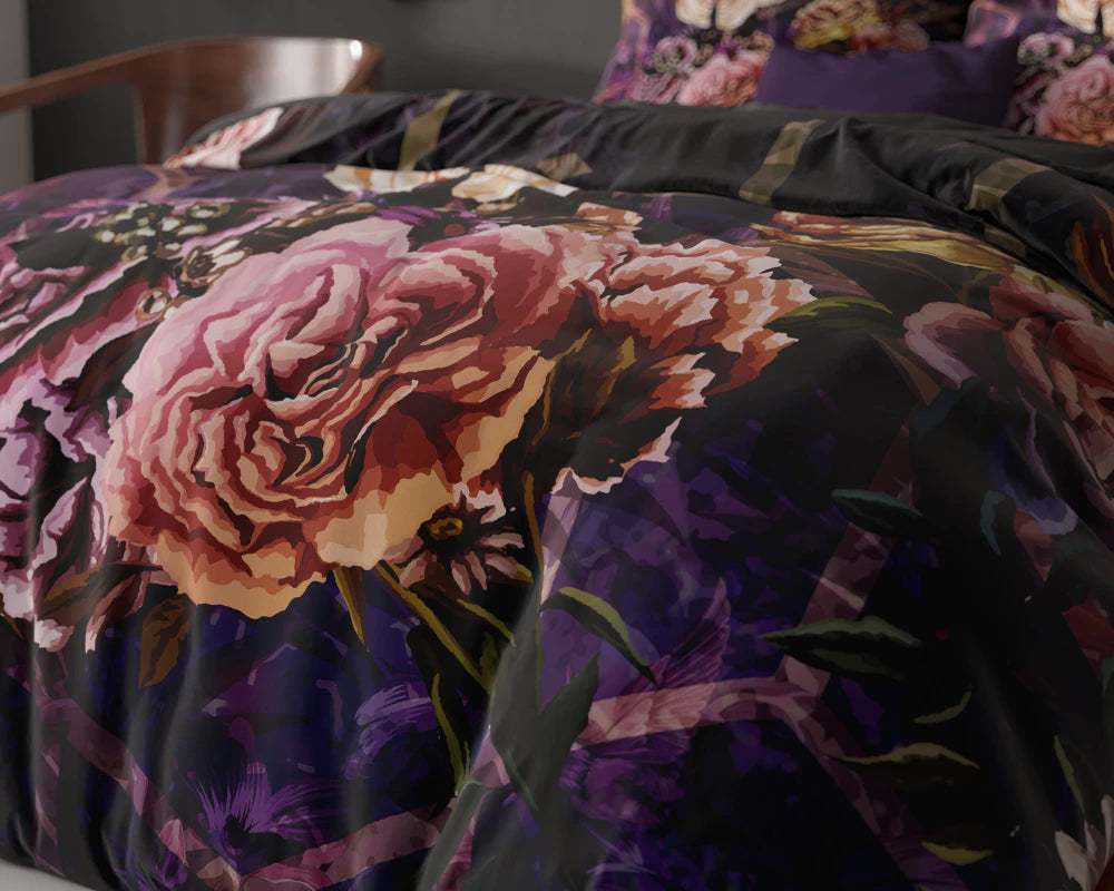 Set Lenjerie de pat, Sleeptime Marise Purple, Microfibra 100%, 200x200/220 cm, Digital Print, 2 Fete Perna 60x70 cm, Anti Alergic