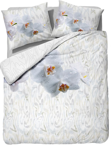 Set Lenjerie, Sleeptime Orchid White, Microfibra 100%, 200x200/220 cm, Digital Print, 2 Fete Perna 60x70 cm, Anti Alergic