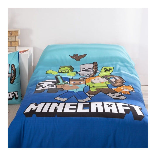 Lenjerie de pat Minecraft Block World set 140x200, bumbac 100%, multicolor, 1 față pernă 65x65
