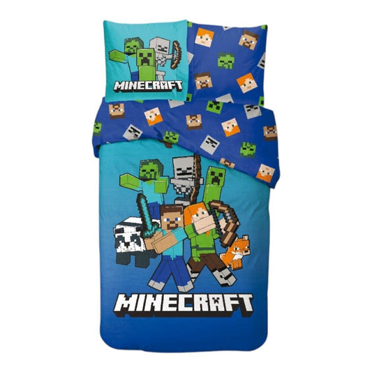 Lenjerie de pat Minecraft Block World set 140x200, bumbac 100%, multicolor, 1 față pernă 65x65