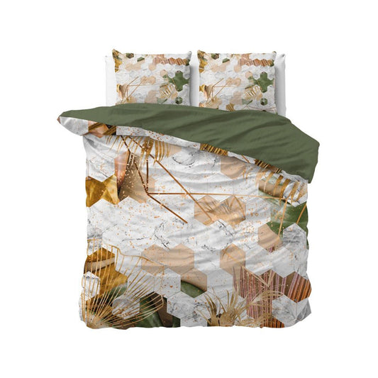 Set Lenjerie de pat Sleeptime Zaza White 200x200/220, Microfibra 90gsm, 2 Fete de Perna, Antialergic, Print Digital