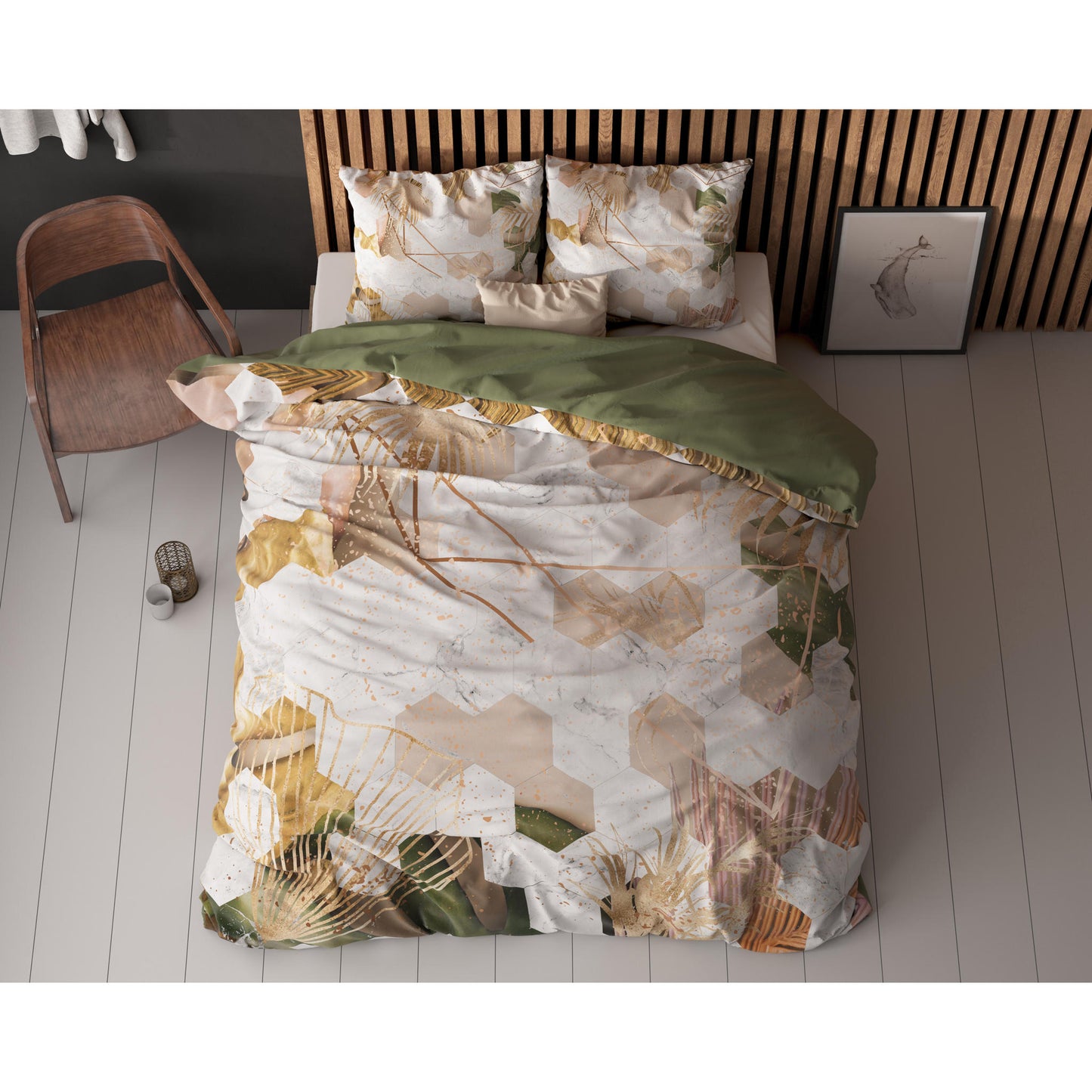 Set Lenjerie de pat Sleeptime Zaza White 200x200/220, Microfibra 90gsm, 2 Fete de Perna, Antialergic, Print Digital