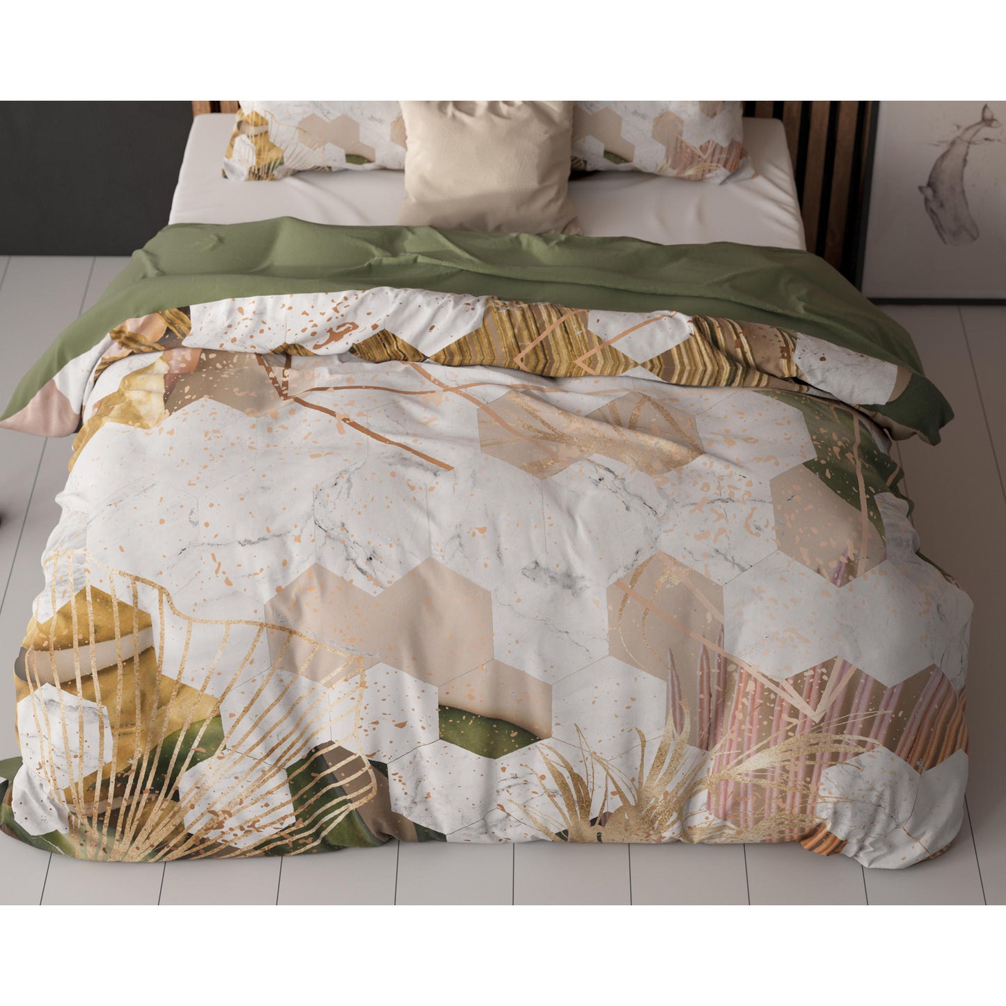 Set Lenjerie de pat Sleeptime Zaza White 200x200/220, Microfibra 90gsm, 2 Fete de Perna, Antialergic, Print Digital